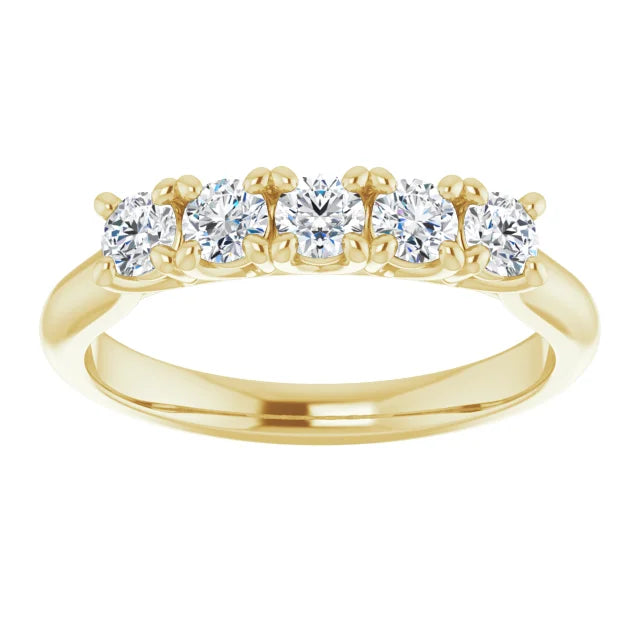 Five Stone Round Brilliant Moissanite Anniversary Band