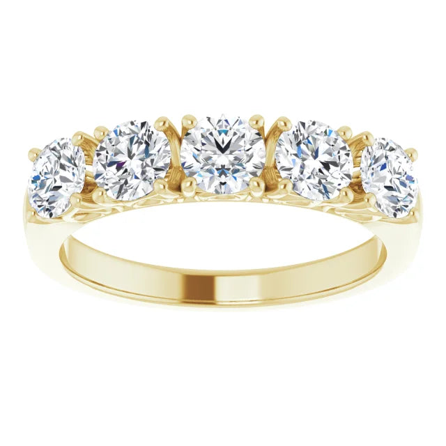 Five Stone Round Brilliant Moissanite Anniversary Band