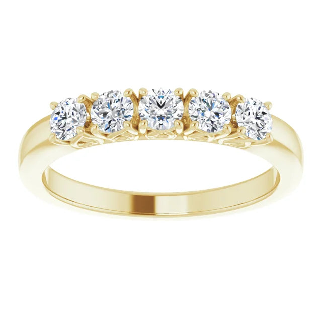 Five Stone Round Brilliant Moissanite Anniversary Band