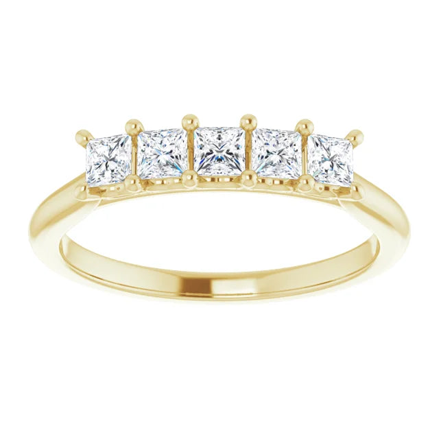 Five Stone Princess Cut Moissanite Anniversary Band
