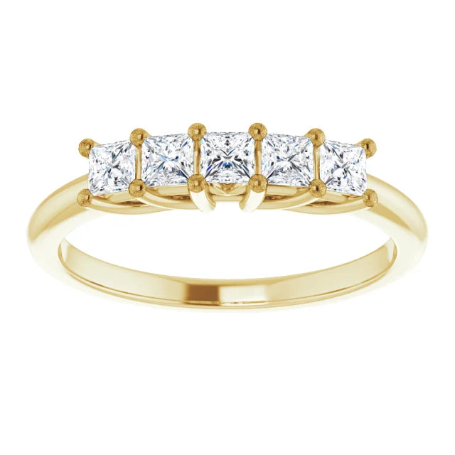 Five Stone Princess Cut Moissanite Anniversary Band