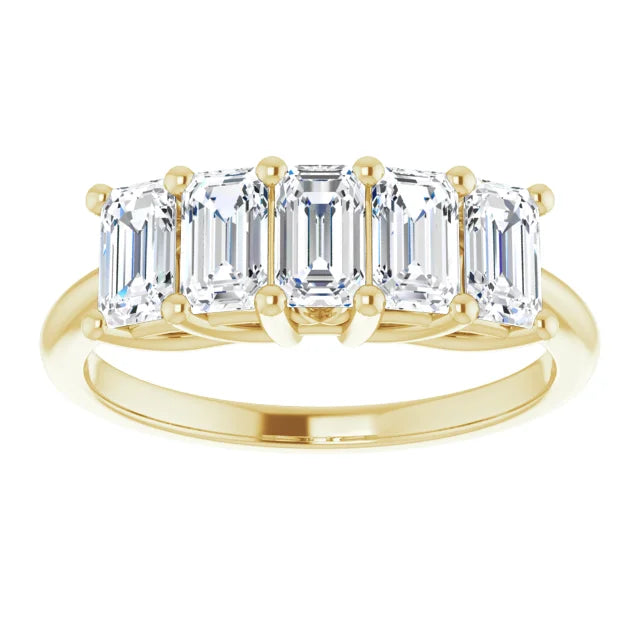 Five Stone Emerald Cut Moissanite Anniversary Band