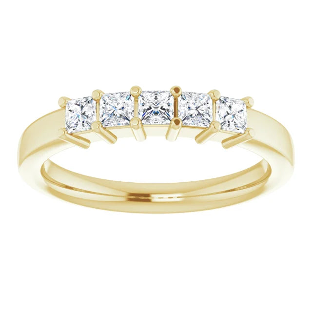 Five Stone Princess Cut Moissanite Anniversary Band