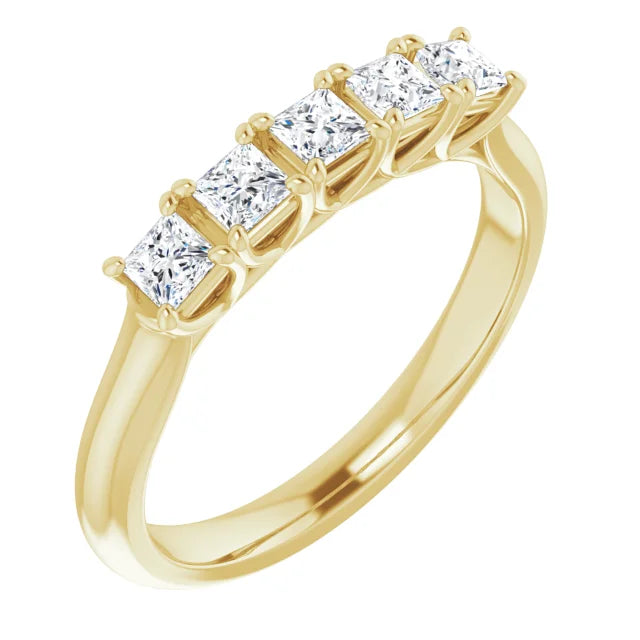 Five Stone Princess Cut Moissanite Anniversary Band