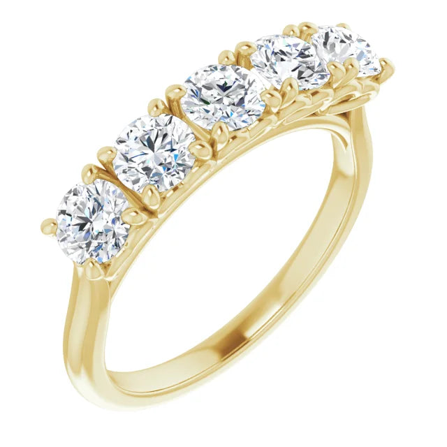 Five Stone Round Brilliant Moissanite Anniversary Band