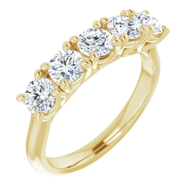 Five Stone Round Brilliant Moissanite Anniversary Band