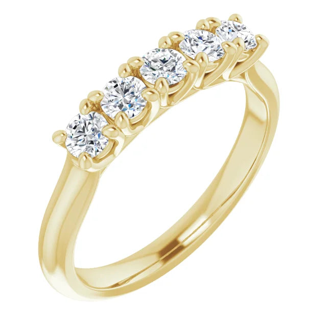 Five Stone Round Brilliant Moissanite Anniversary Band