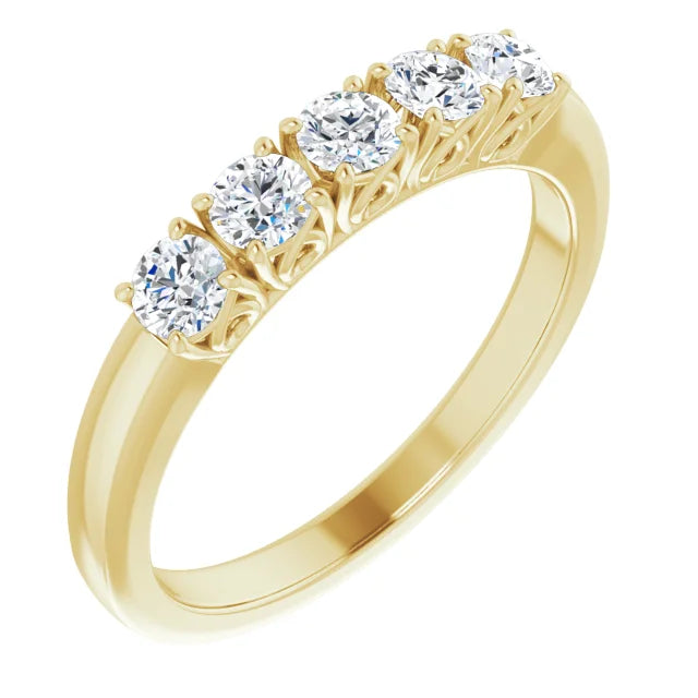 Five Stone Round Brilliant Moissanite Anniversary Band