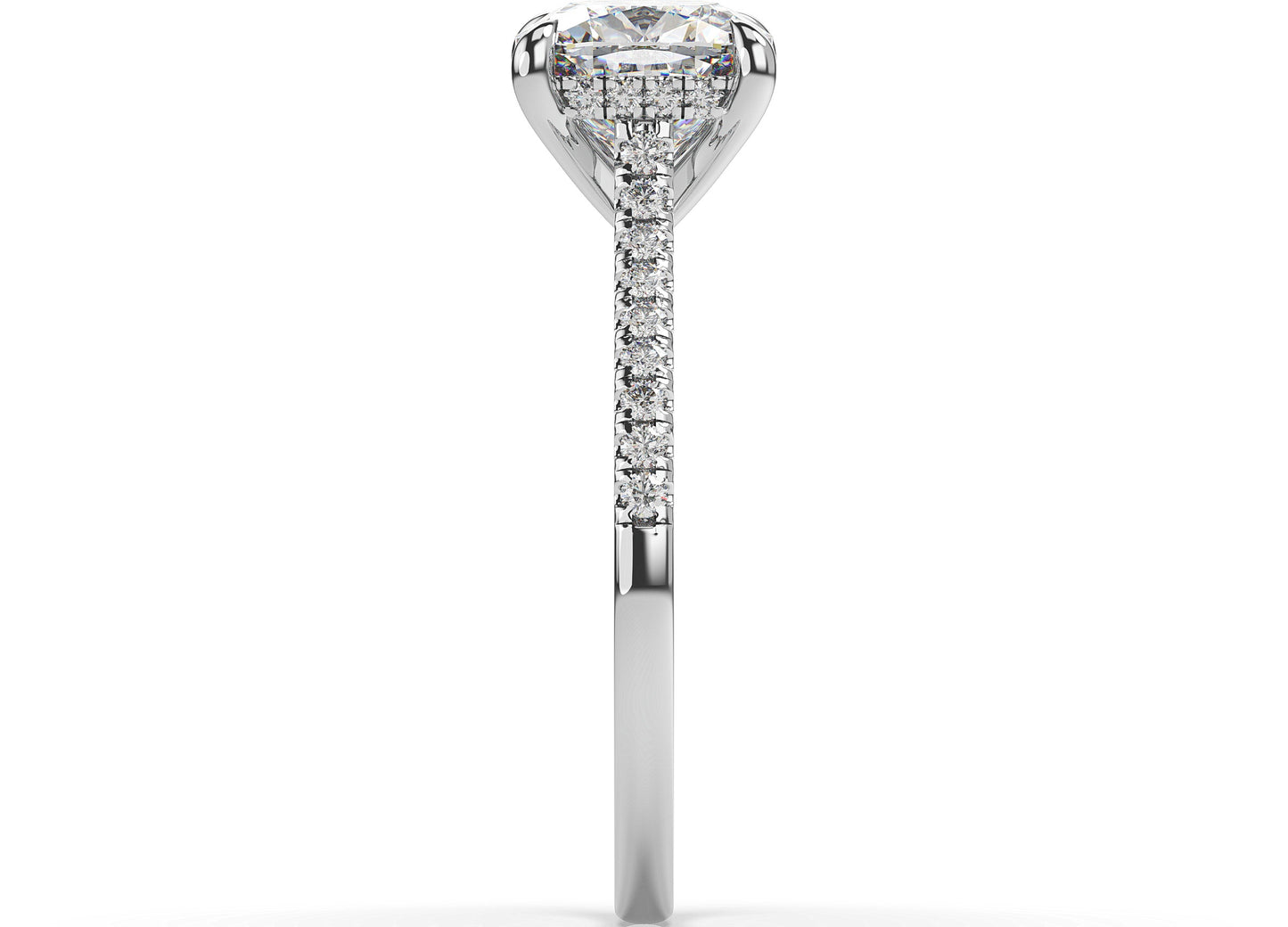 Cushion White Gold Hidden Halo Moissanite Engagement Ring