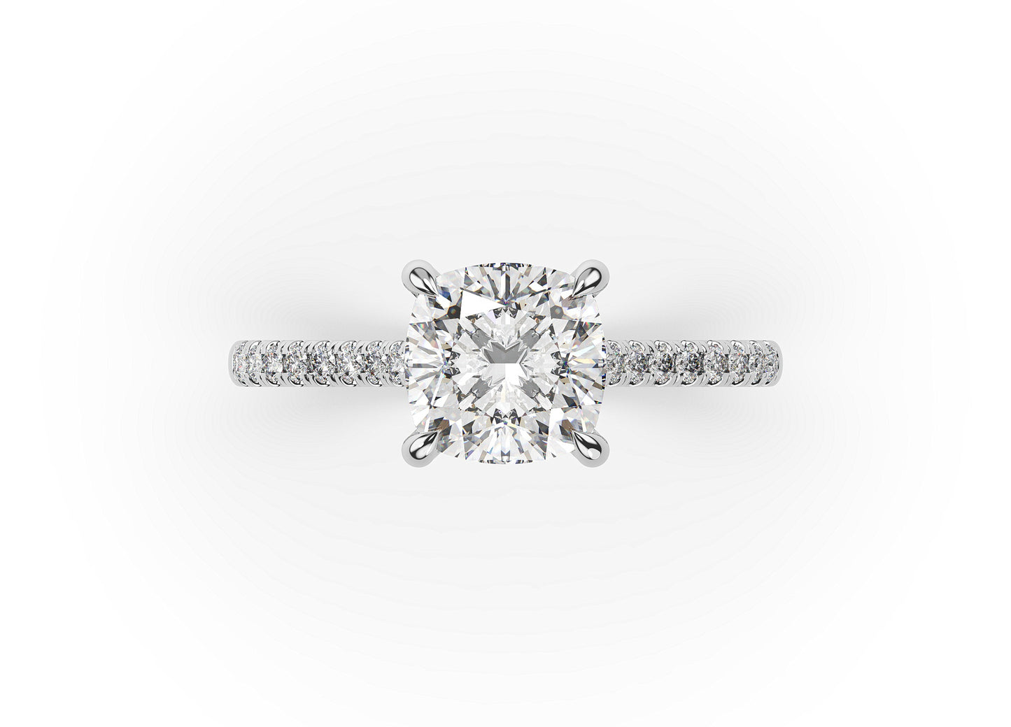 Cushion White Gold Hidden Halo Moissanite Engagement Ring