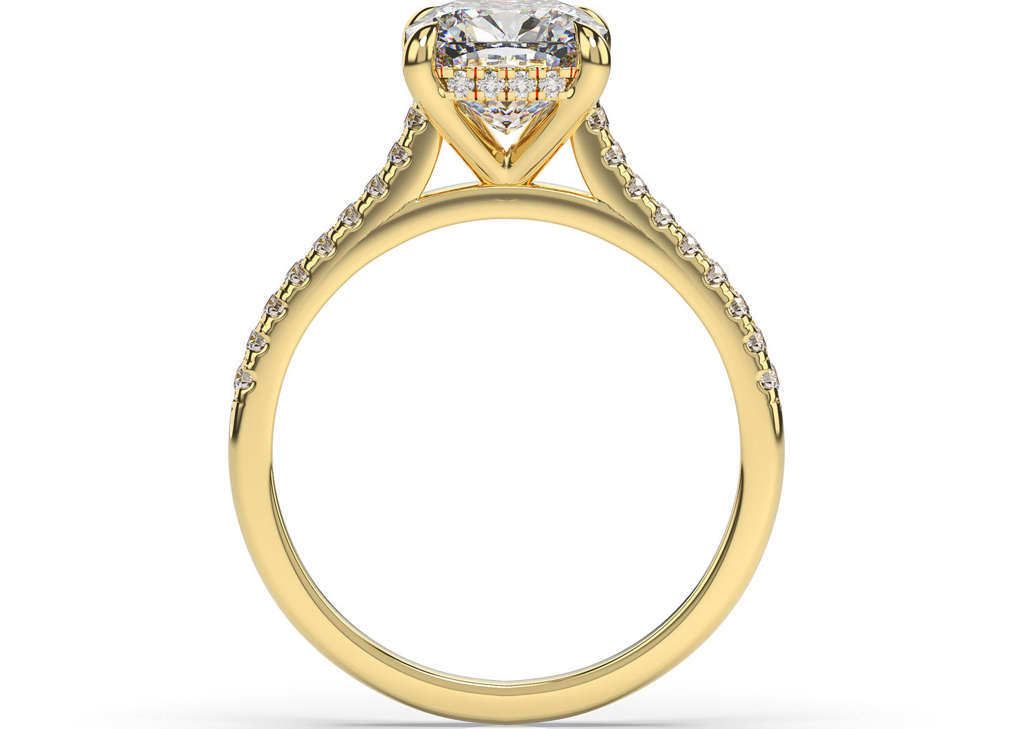 Cushion Yellow Gold Hidden Halo Moissanite Engagement Ring