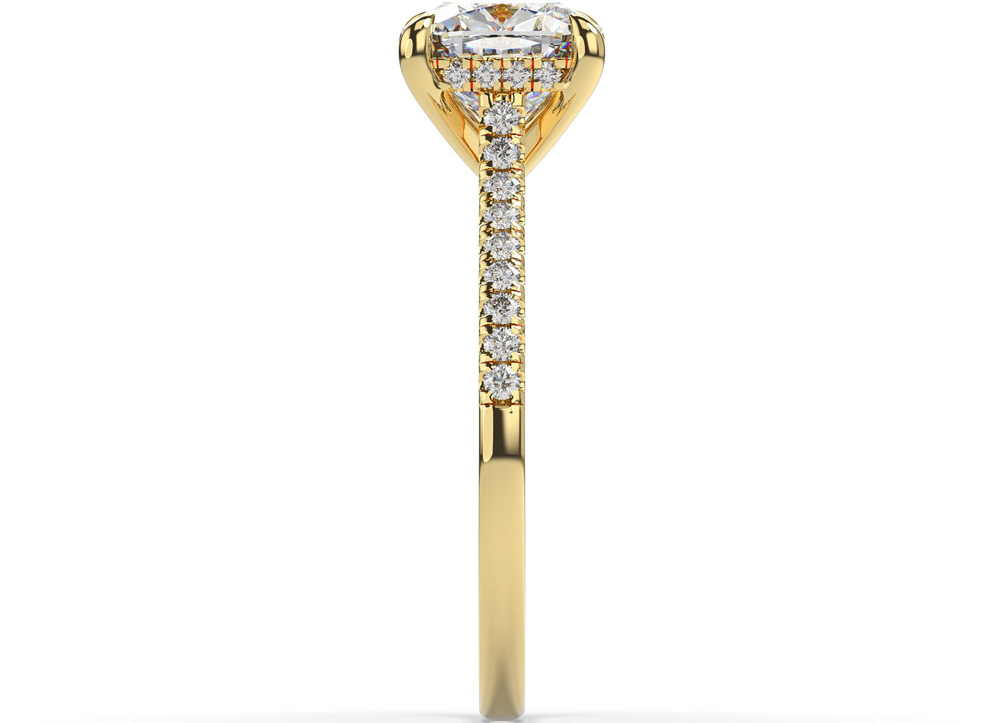 Cushion Yellow Gold Hidden Halo Moissanite Engagement Ring