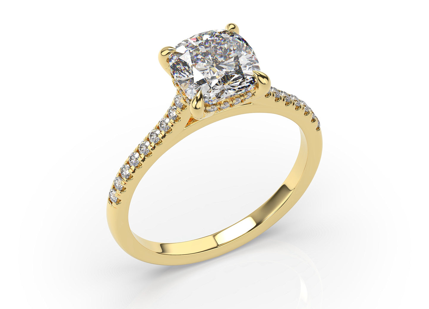 Cushion Yellow Gold Hidden Halo Moissanite Engagement Ring