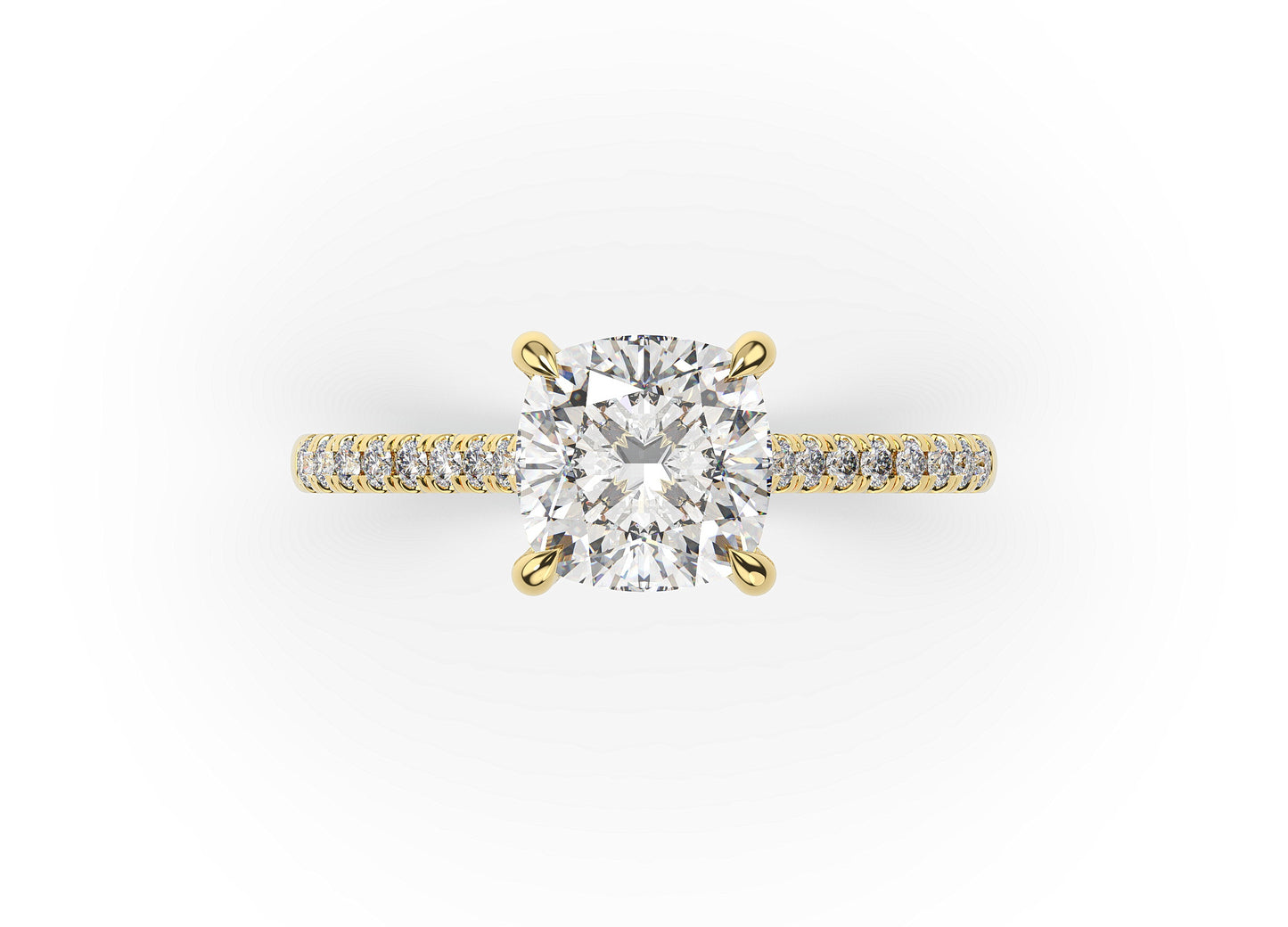 Cushion Yellow Gold Hidden Halo Moissanite Engagement Ring