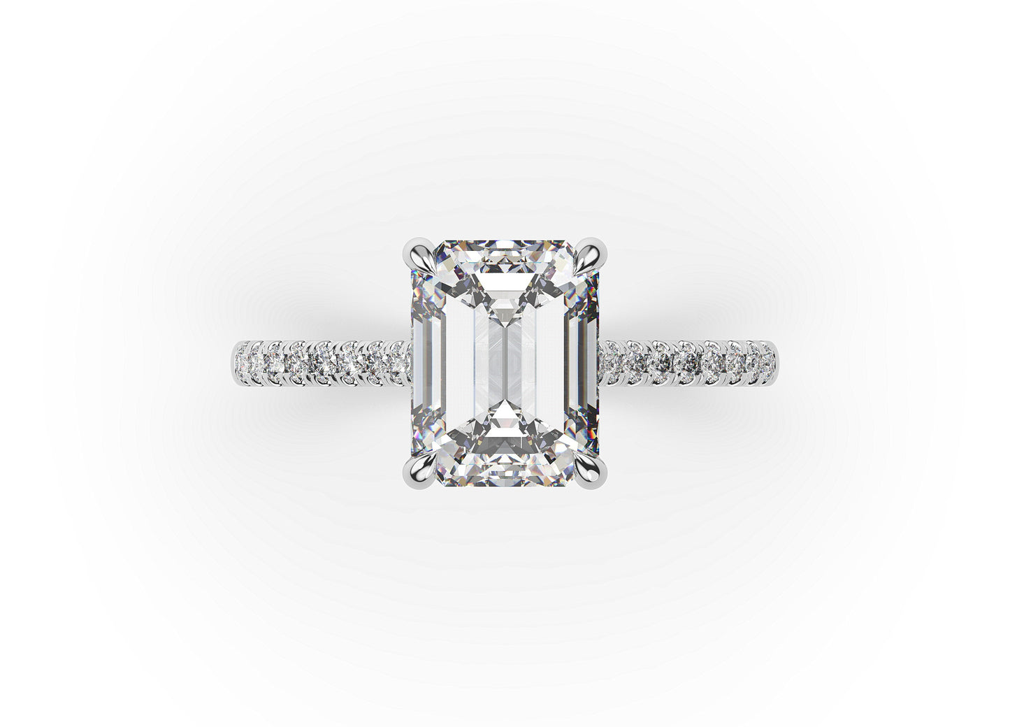 Emerald White Gold Hidden Halo Moissanite Engagement Ring