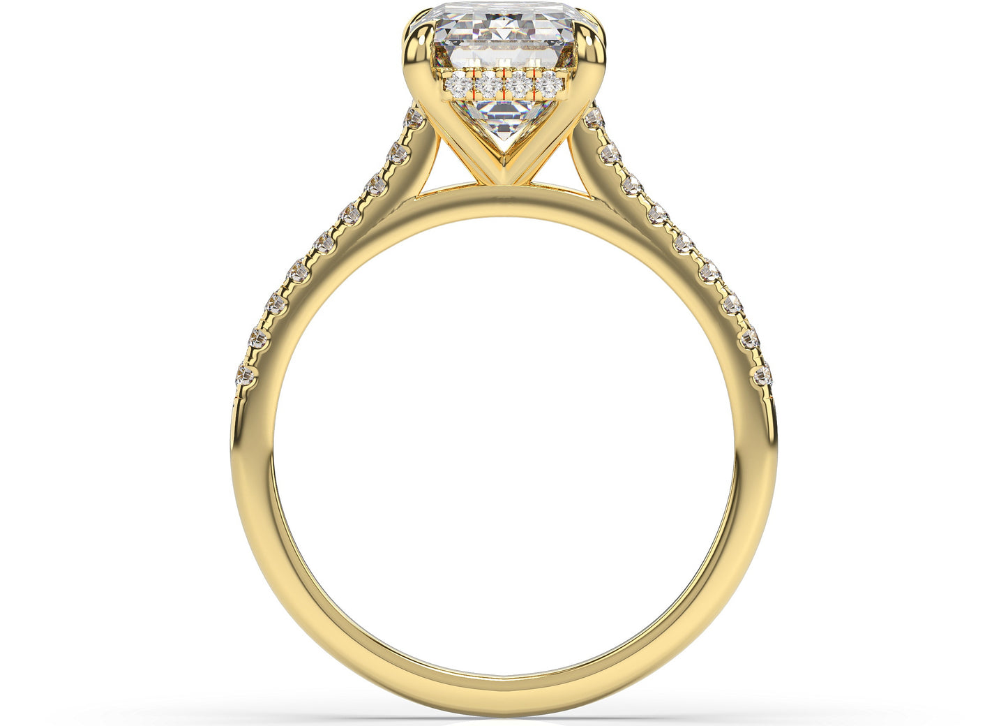 Emerald Yellow Gold Hidden Halo Moissanite Engagement Ring