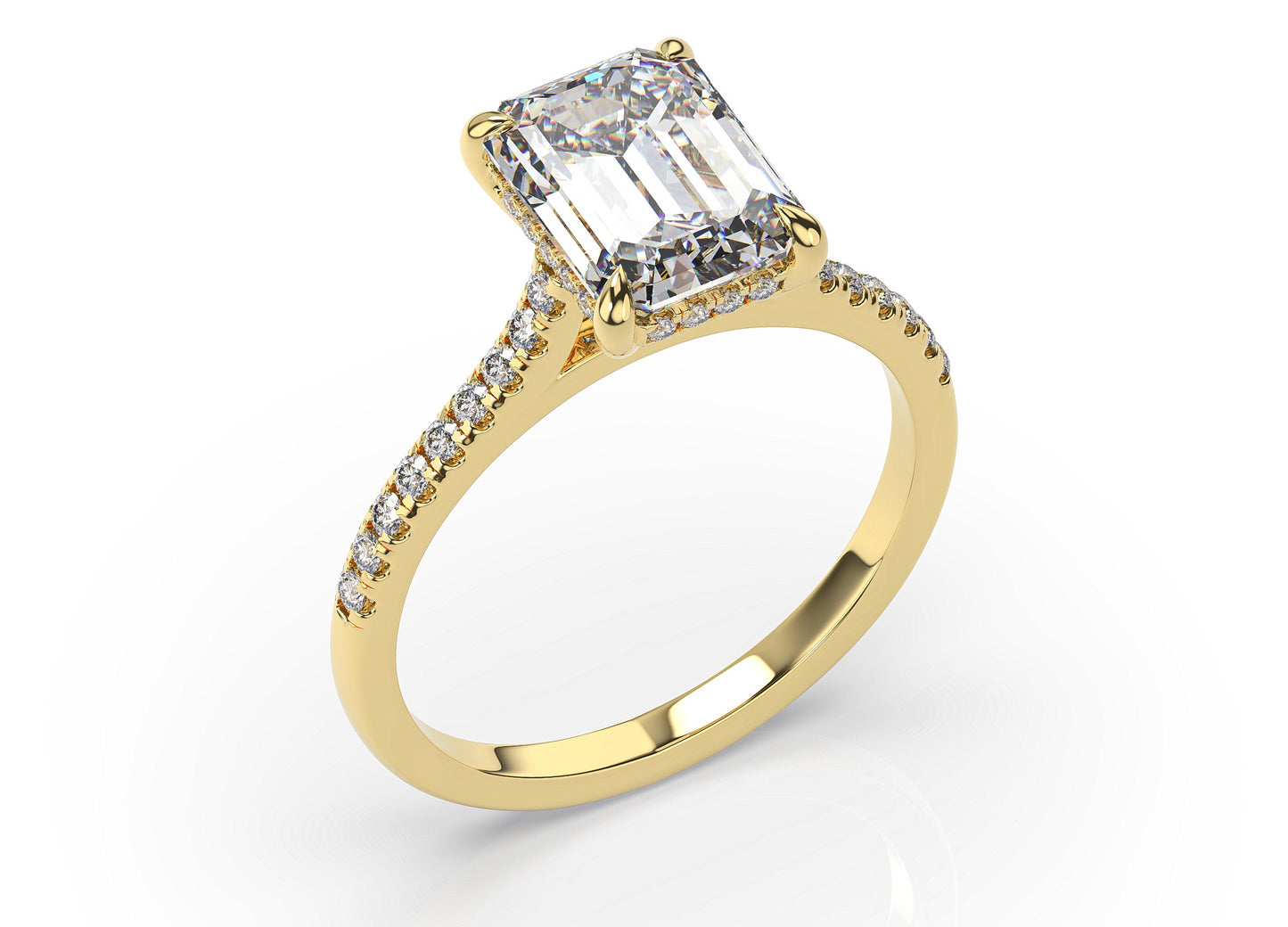Emerald Yellow Gold Hidden Halo Moissanite Engagement Ring