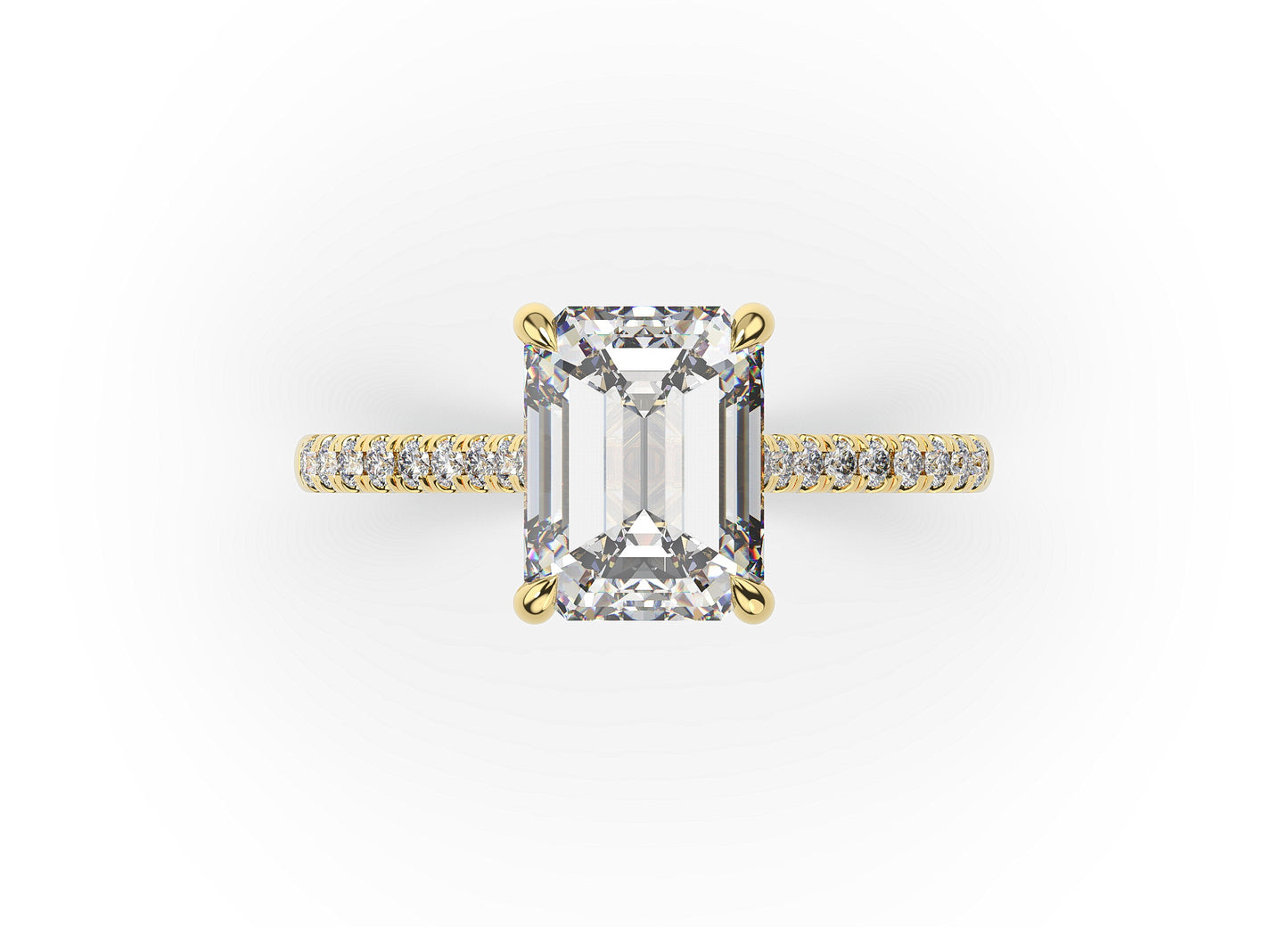 Emerald Yellow Gold Hidden Halo Moissanite Engagement Ring