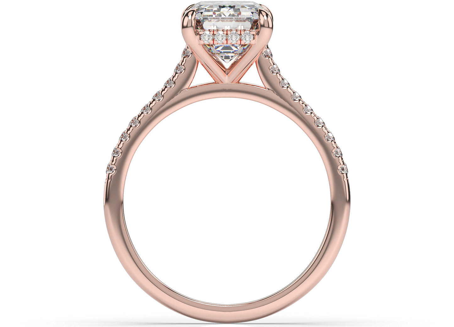 Emerald Rose Gold Hidden Halo Moissanite Engagement Ring