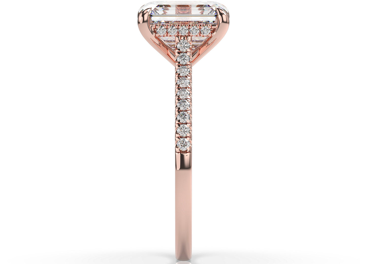 Emerald Rose Gold Hidden Halo Moissanite Engagement Ring