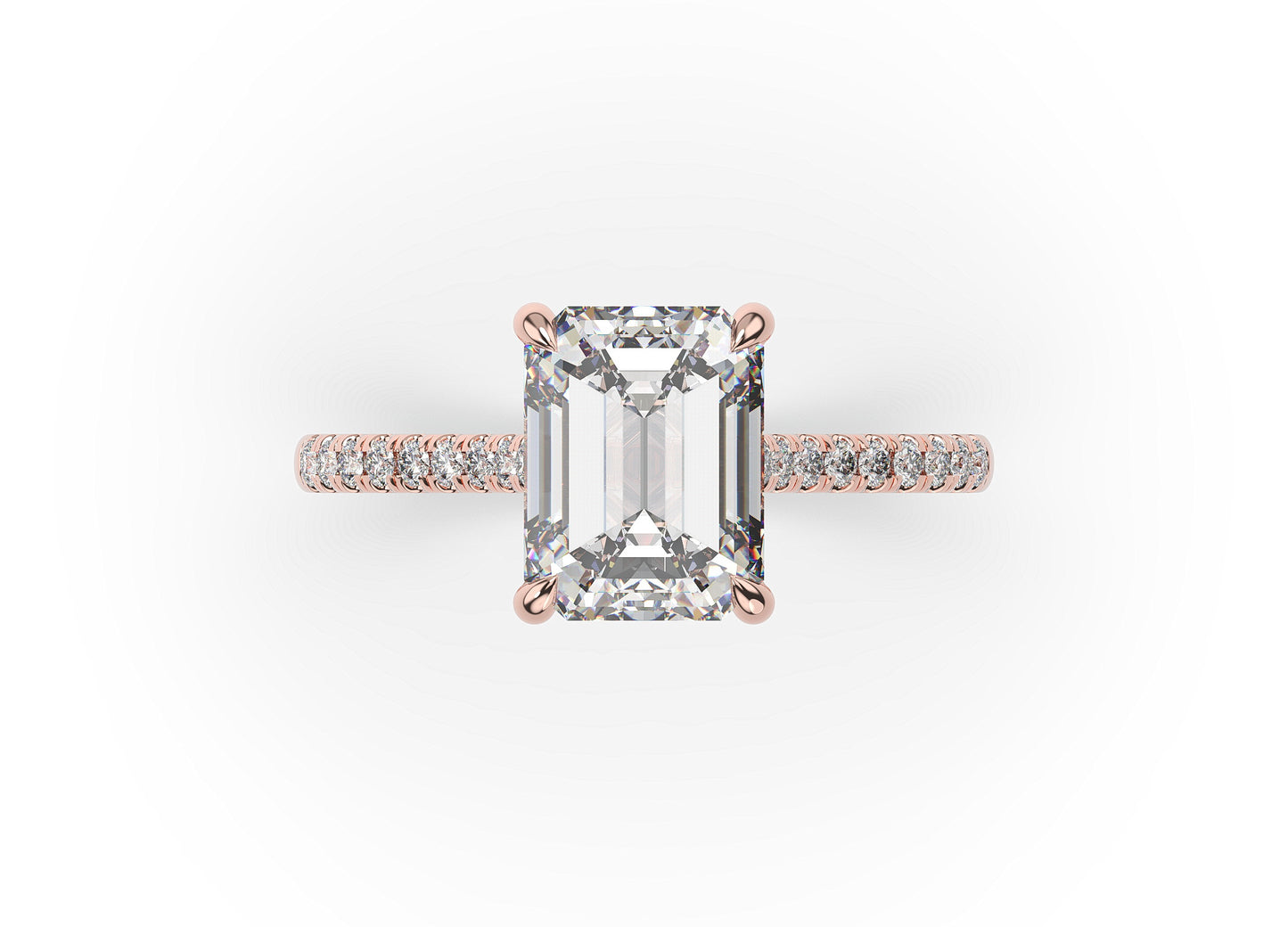 Emerald Rose Gold Hidden Halo Moissanite Engagement Ring