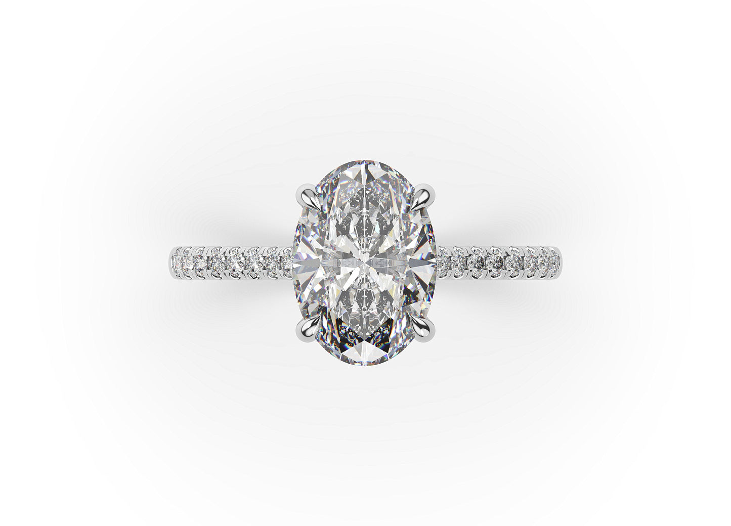 Oval White Gold Hidden Halo Moissanite Engagement Ring