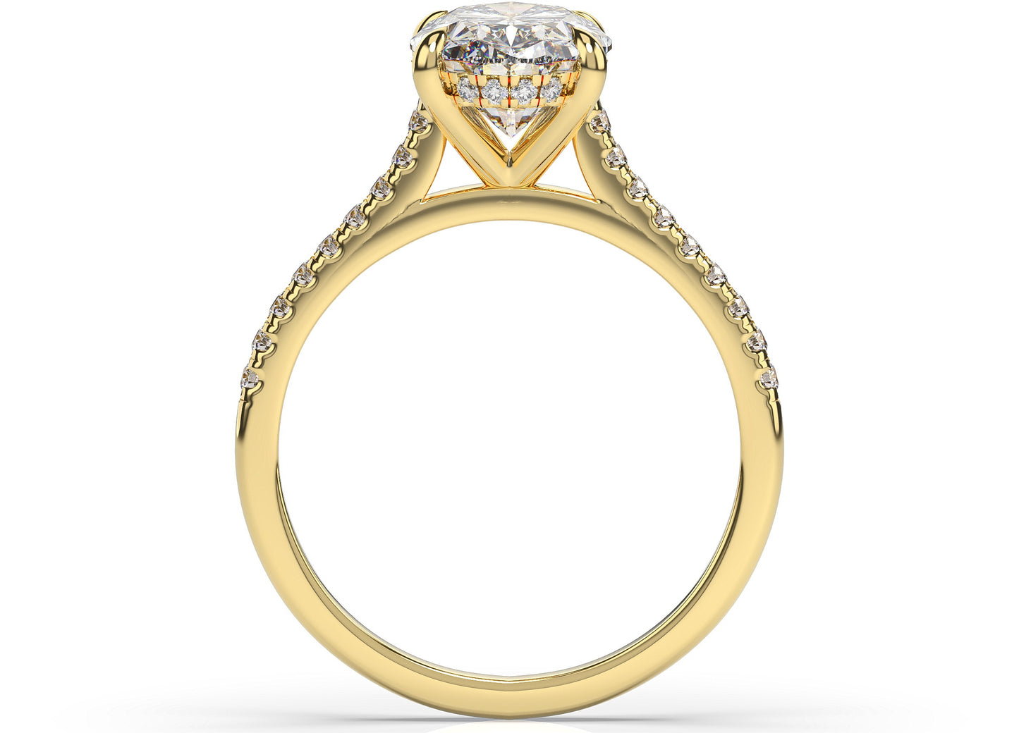 Oval Yellow Gold Hidden Halo Moissanite Engagement Ring