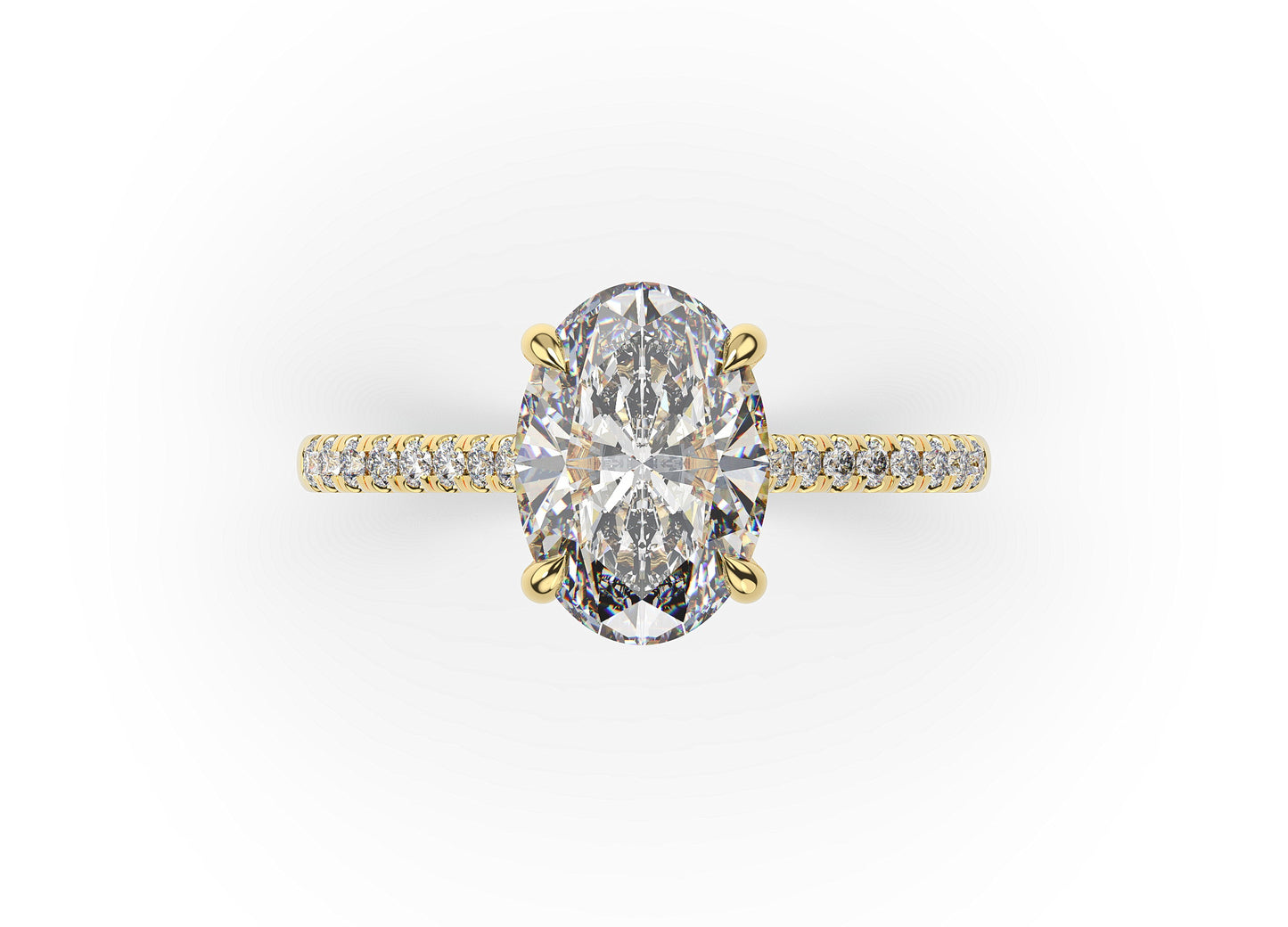 Oval Yellow Gold Hidden Halo Moissanite Engagement Ring