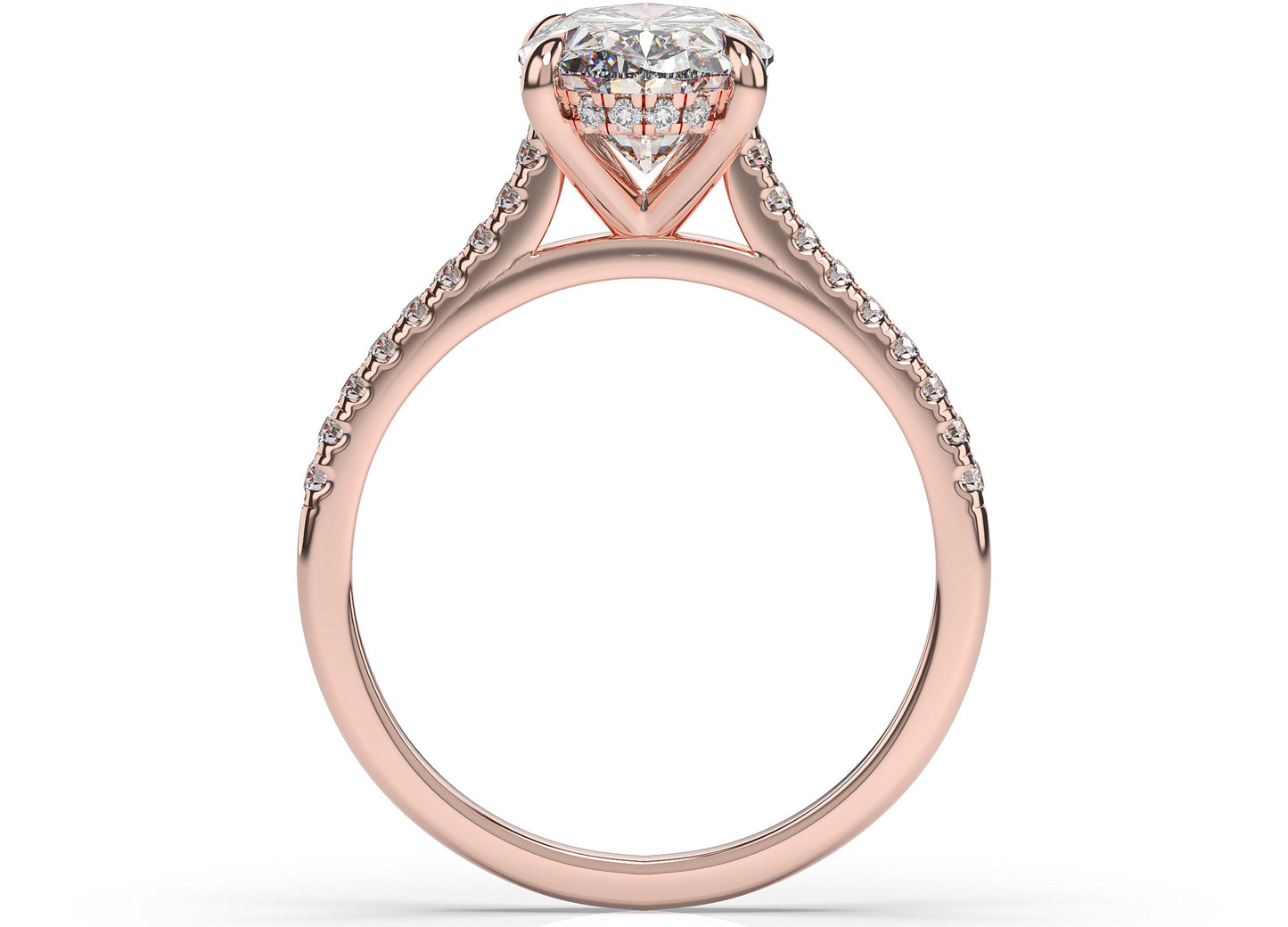 Oval Rose Gold Hidden Halo Moissanite Engagement Ring