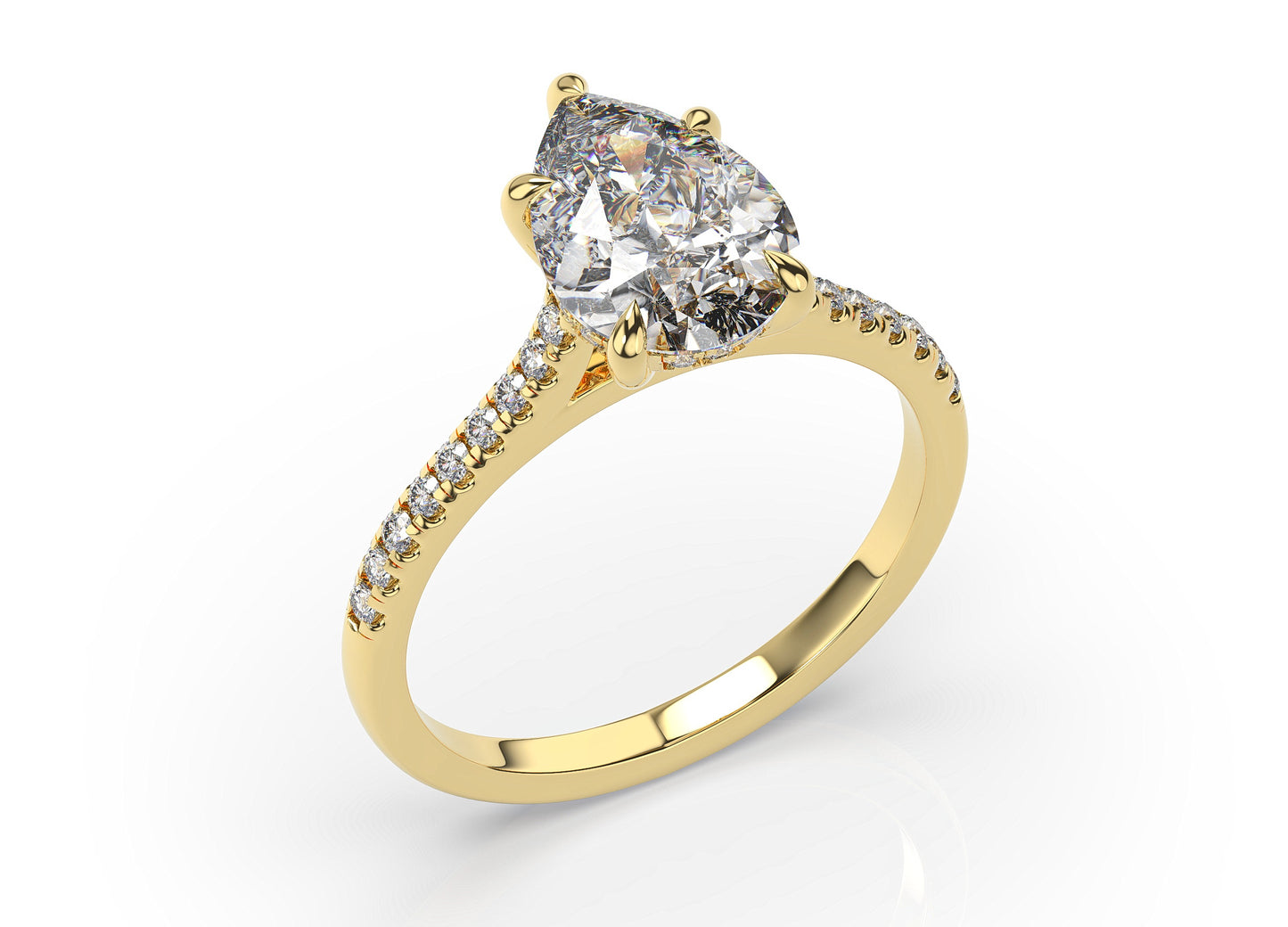 Pear Yellow Gold Hidden Halo Moissanite Engagement Ring