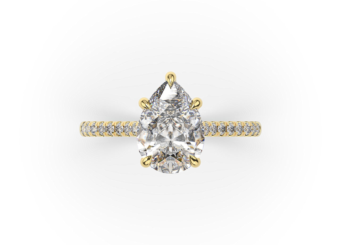 Pear Yellow Gold Hidden Halo Moissanite Engagement Ring