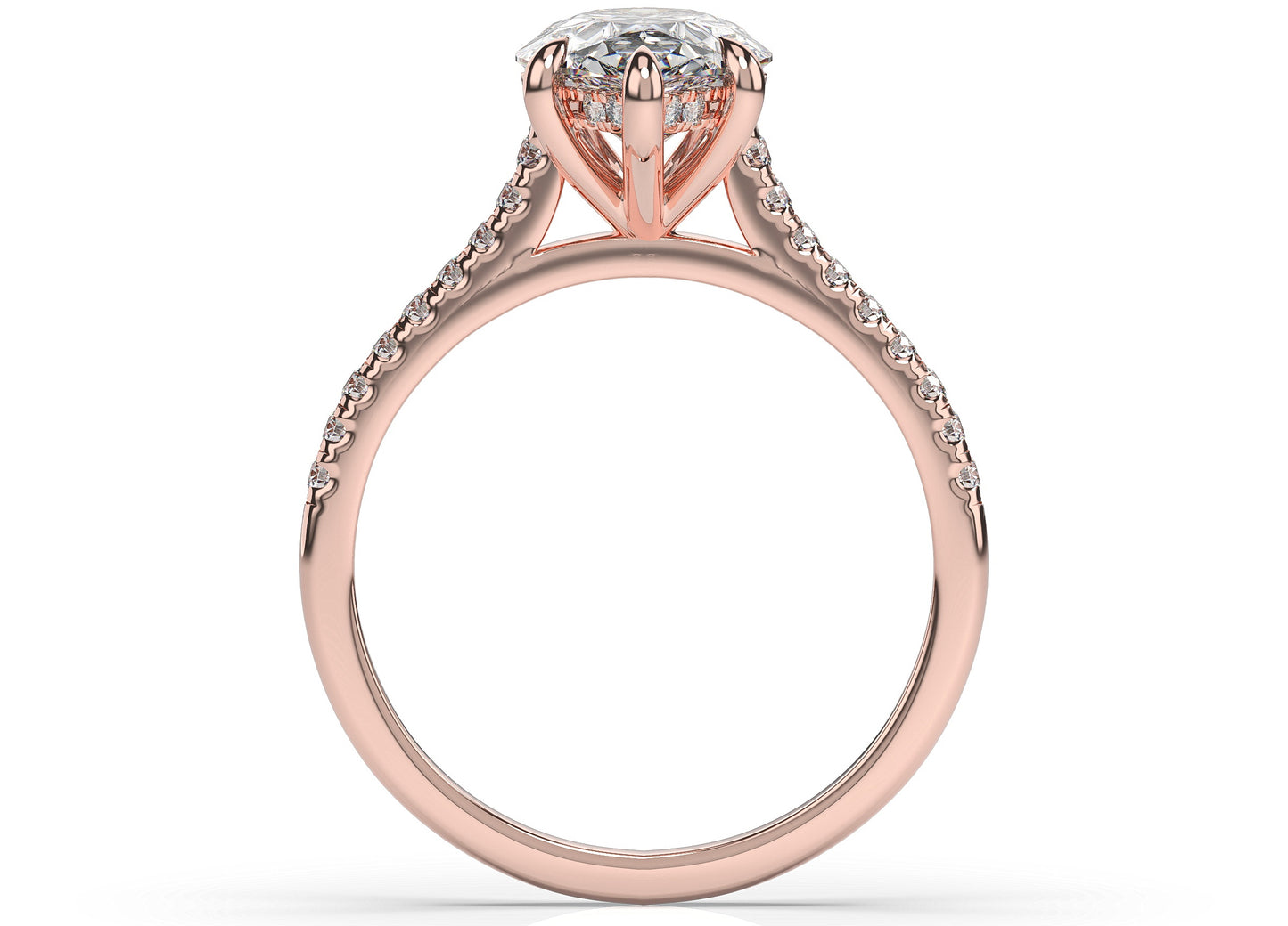 Pear Rose Gold Hidden Halo Moissanite Engagement Ring