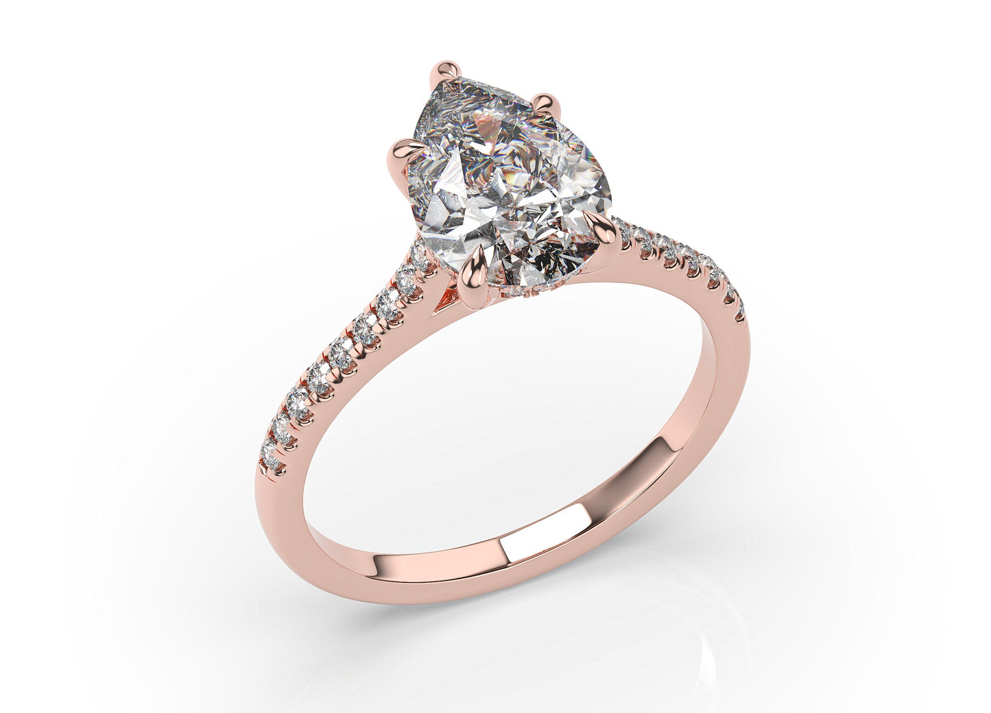 Pear Rose Gold Hidden Halo Moissanite Engagement Ring