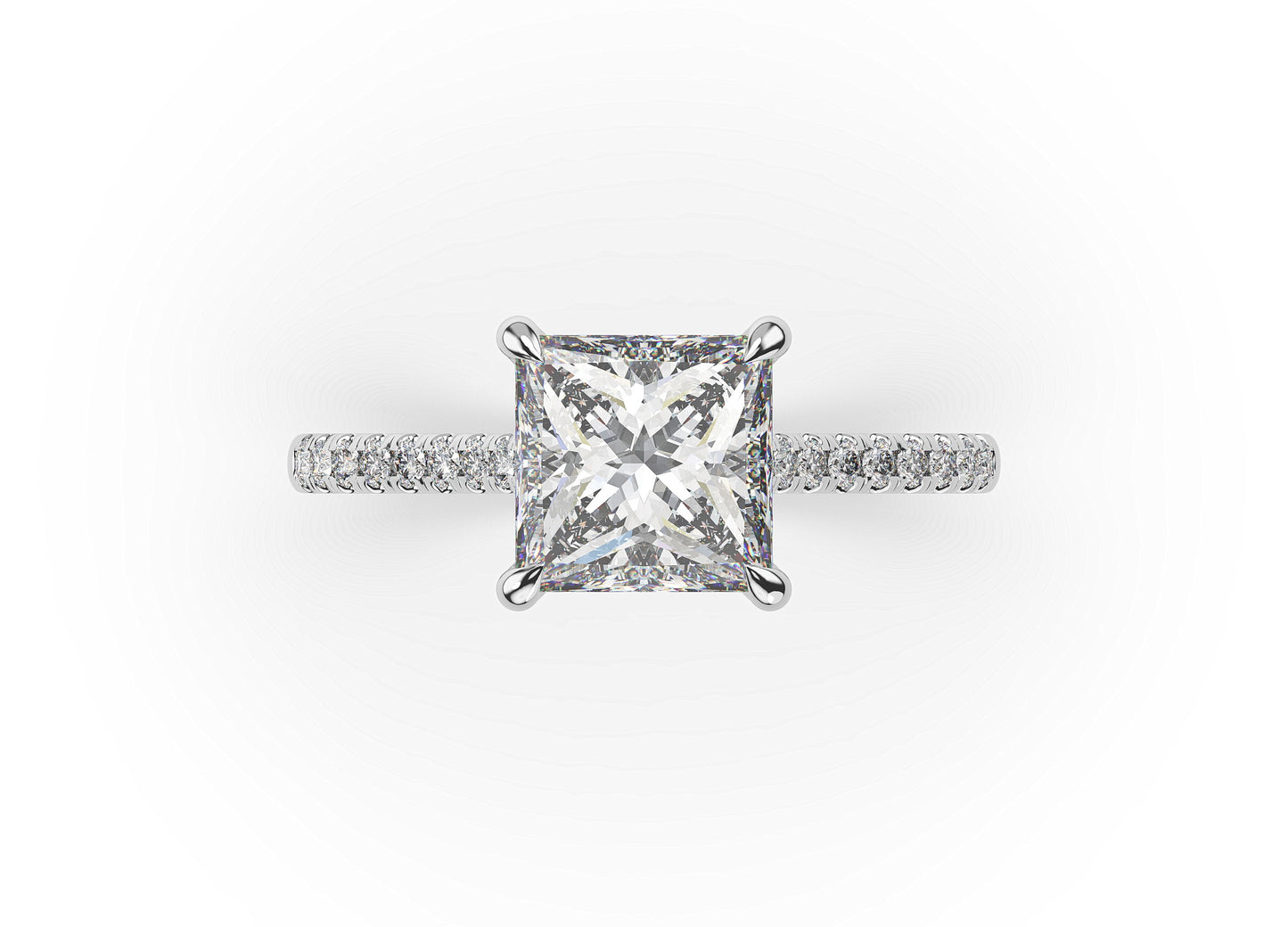 Princess White Gold Hidden Halo Moissanite Engagement Ring
