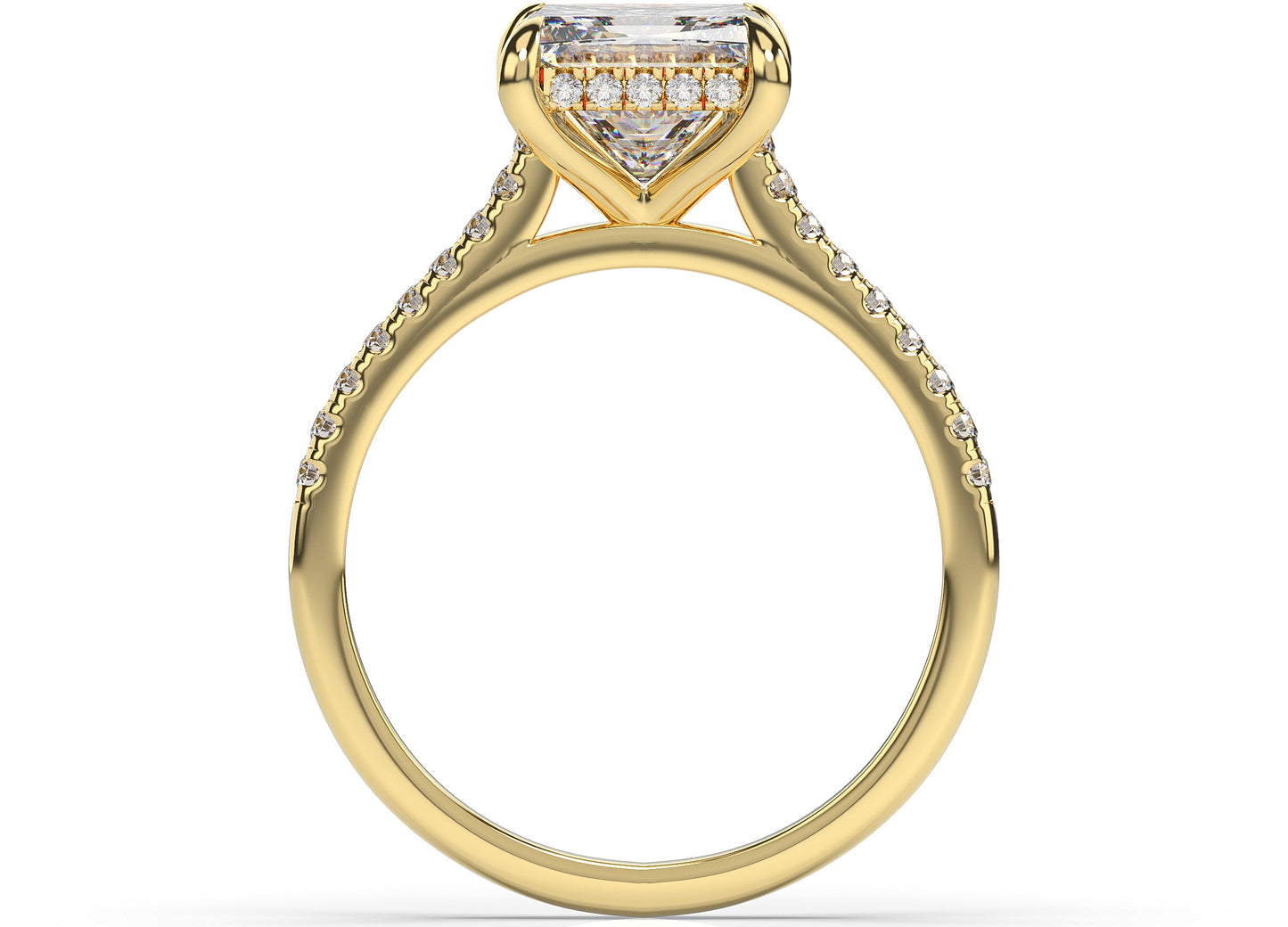 Princess Yellow Gold Hidden Halo Moissanite Engagement Ring