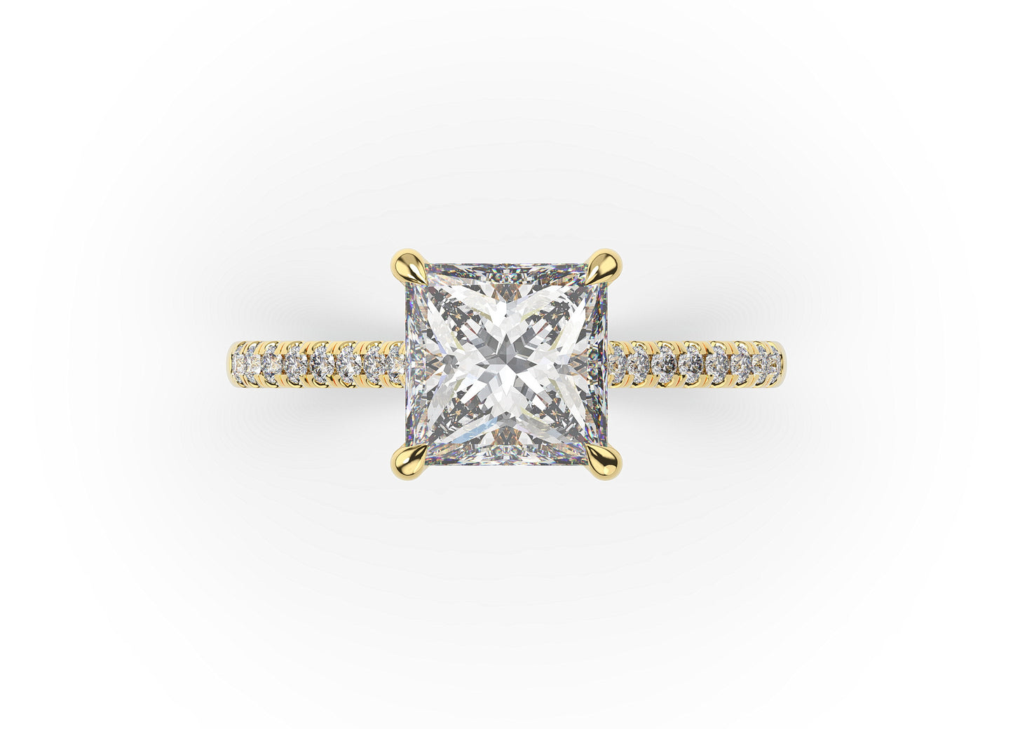 Princess Yellow Gold Hidden Halo Moissanite Engagement Ring