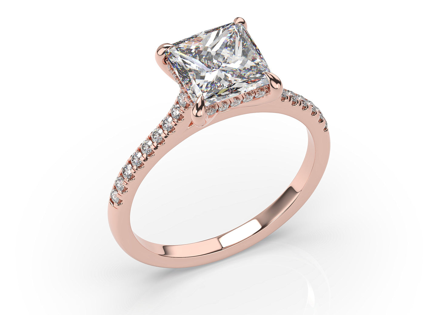 Princess Rose Gold Hidden Halo Moissanite Engagement Ring