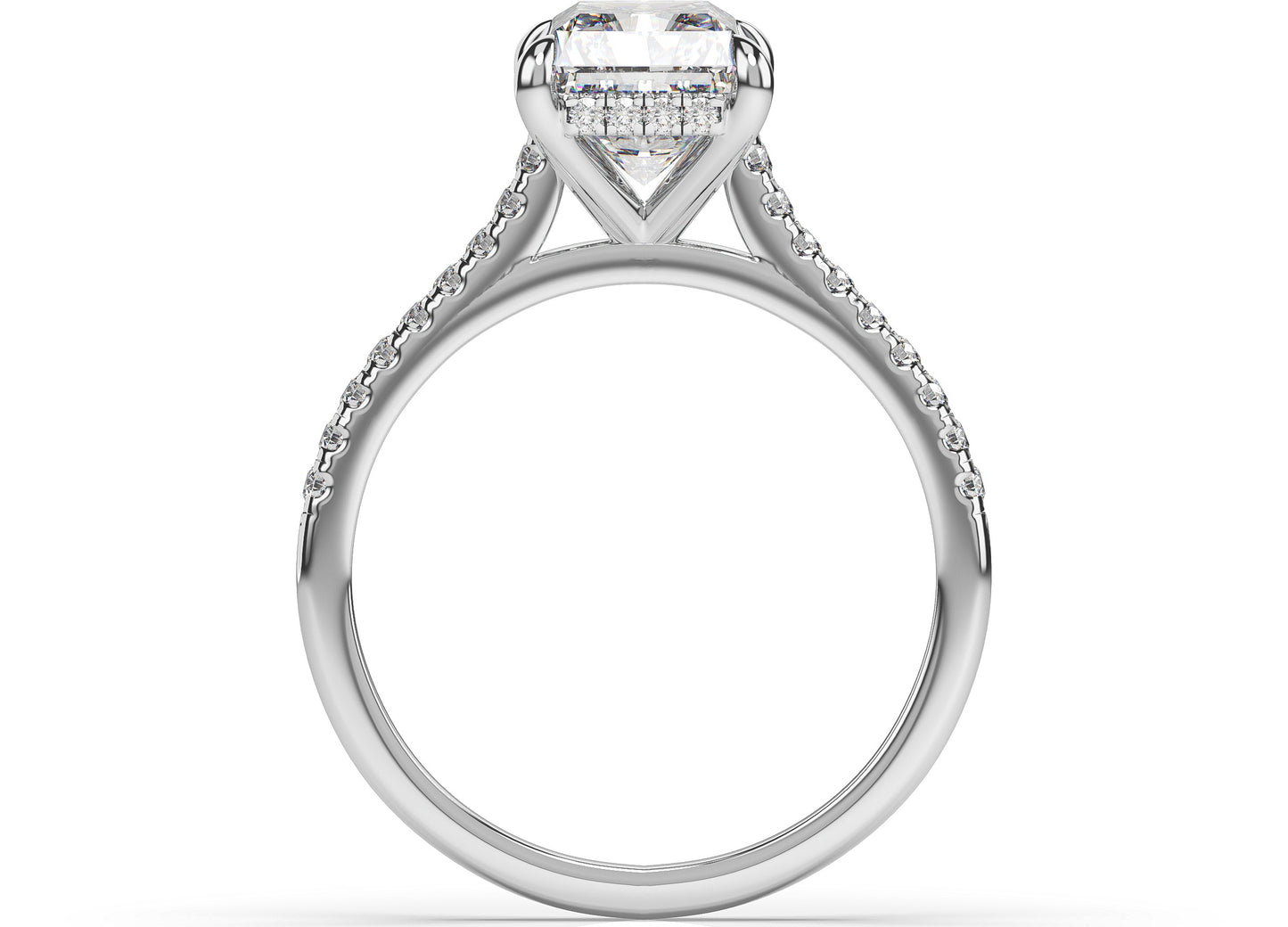 Radiant White Gold Hidden Halo Moissanite Engagement Ring