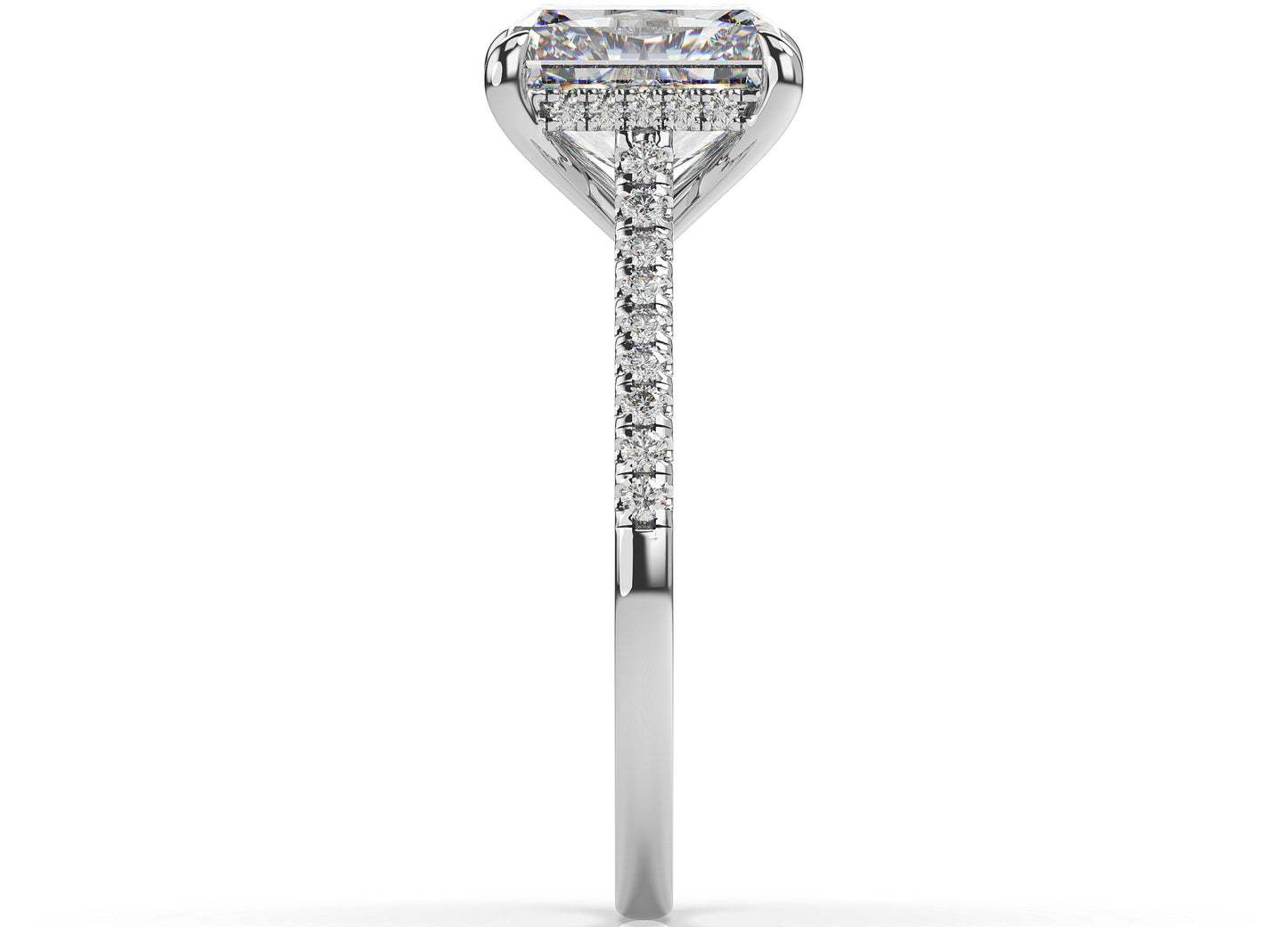 Radiant White Gold Hidden Halo Moissanite Engagement Ring