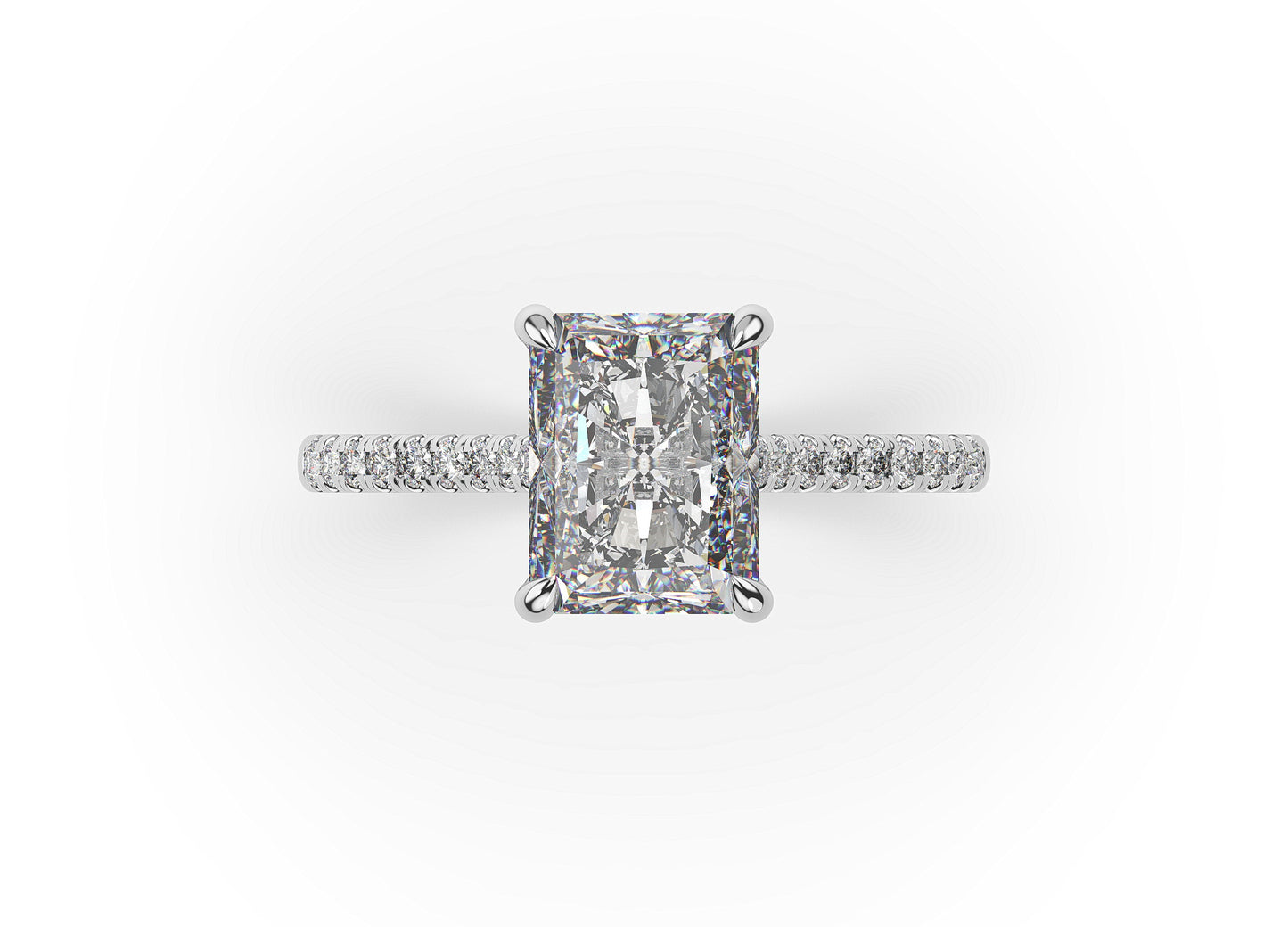 Radiant White Gold Hidden Halo Moissanite Engagement Ring
