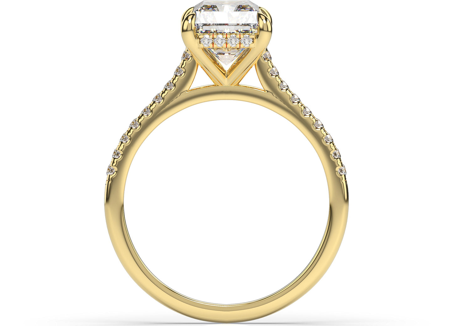 Radiant Yellow Gold Hidden Halo Moissanite Engagement Ring