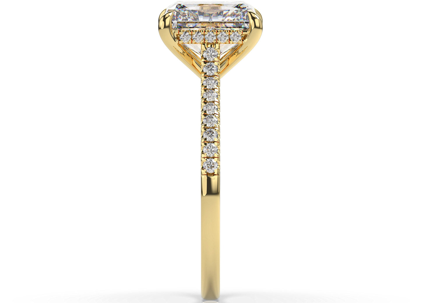 Radiant Yellow Gold Hidden Halo Moissanite Engagement Ring
