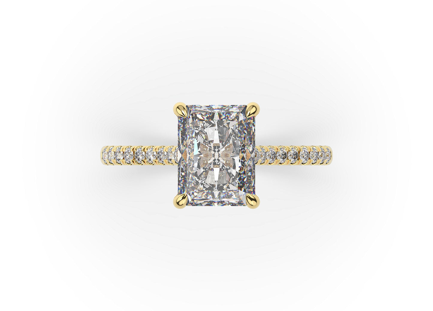 Radiant Yellow Gold Hidden Halo Moissanite Engagement Ring
