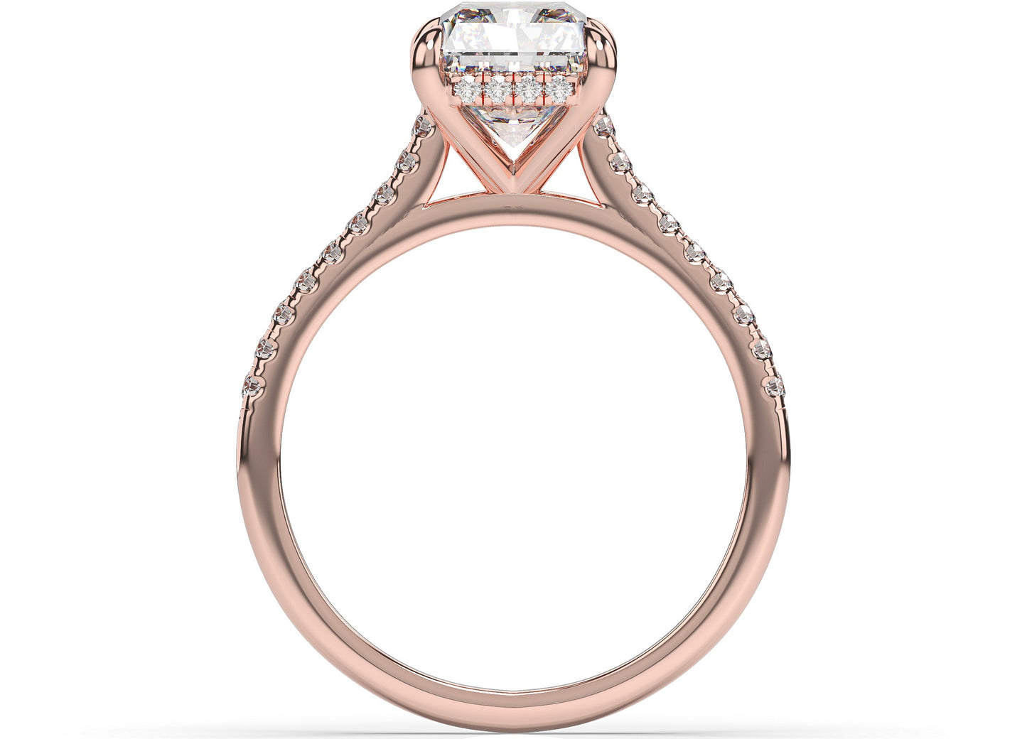 Radiant Rose Gold Hidden Halo Moissanite Engagement Ring