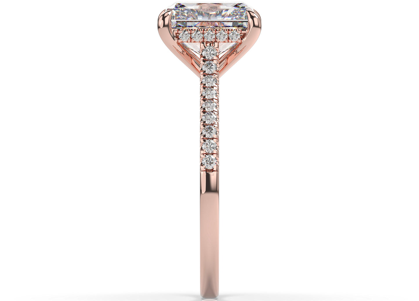 Radiant Rose Gold Hidden Halo Moissanite Engagement Ring