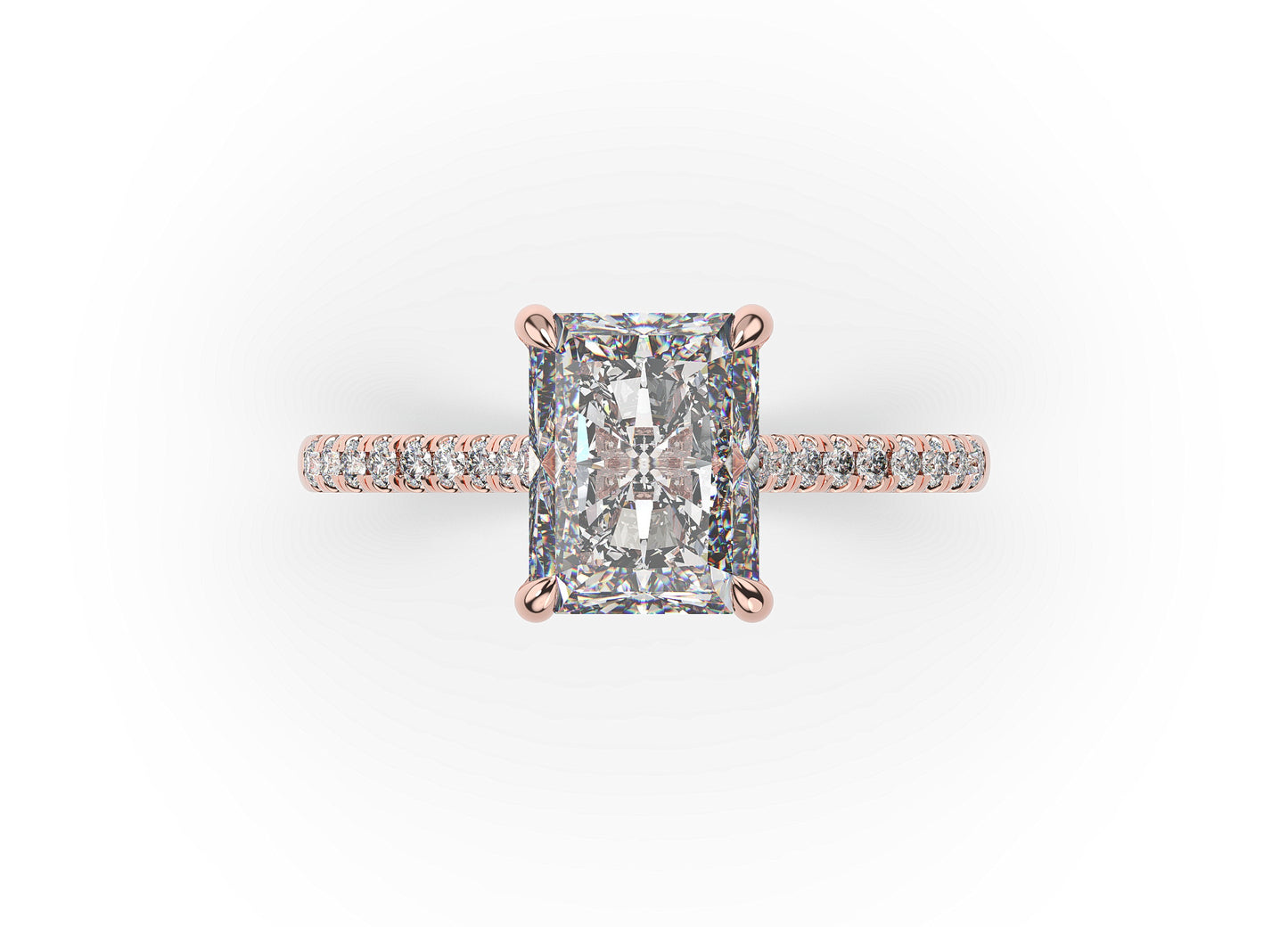 Radiant Rose Gold Hidden Halo Moissanite Engagement Ring