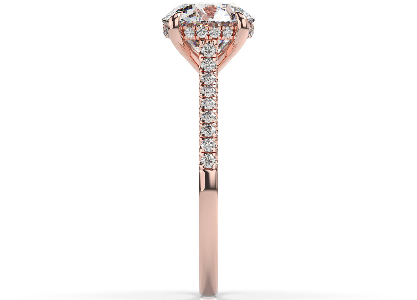 Round Brilliant Rose Gold Hidden Halo Moissanite Engagement Ring
