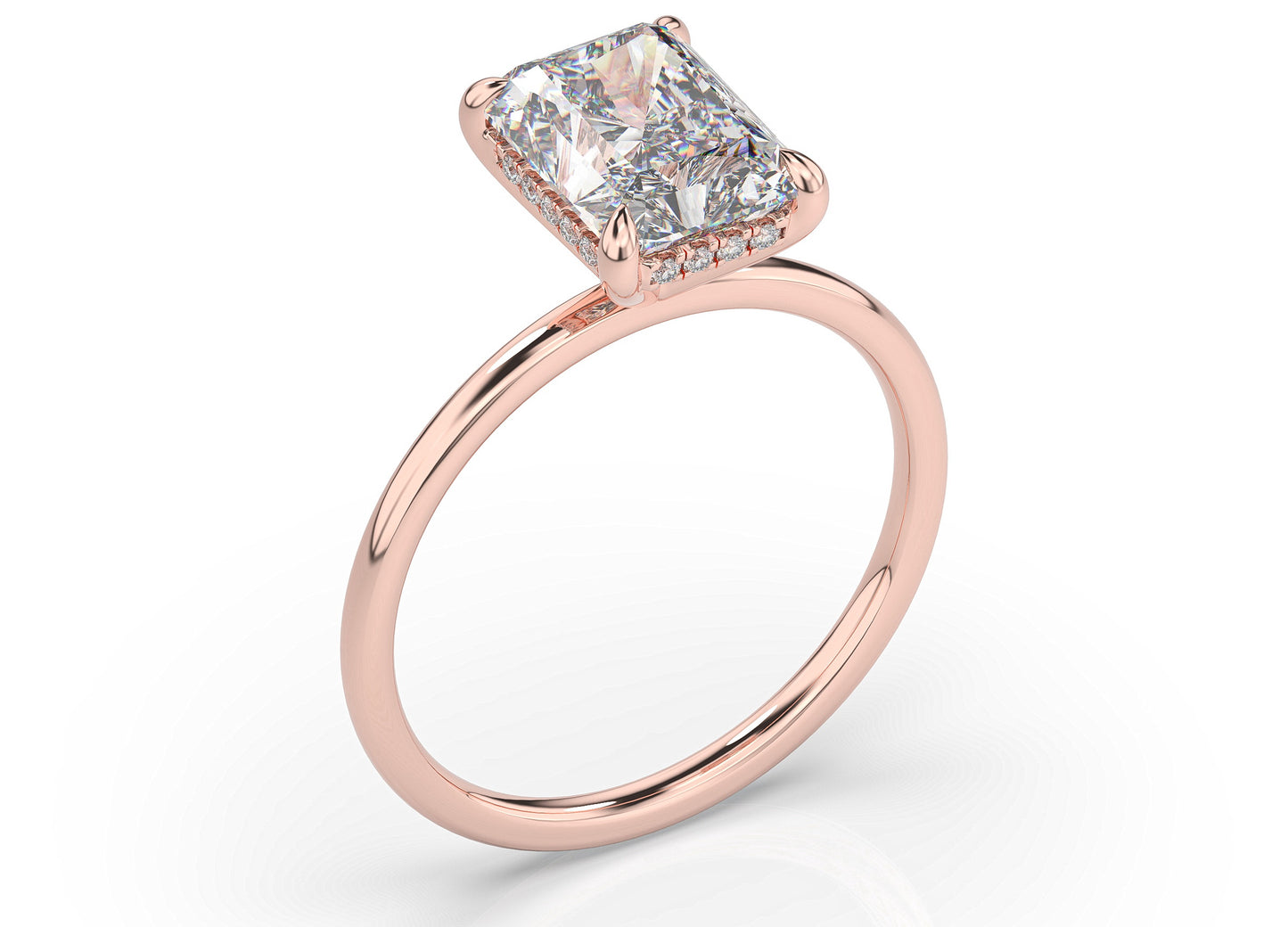 Radiant Hidden Halo Thin Band Solitaire Engagement Ring