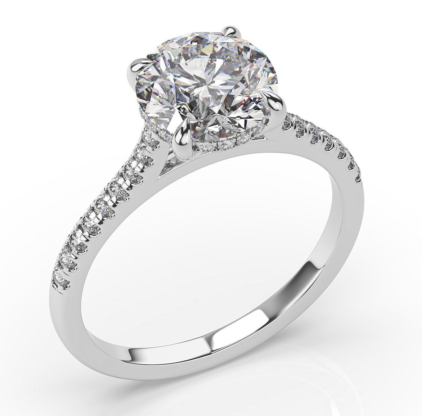 Round Brilliant White Gold Hidden Halo Moissanite Engagement Ring 