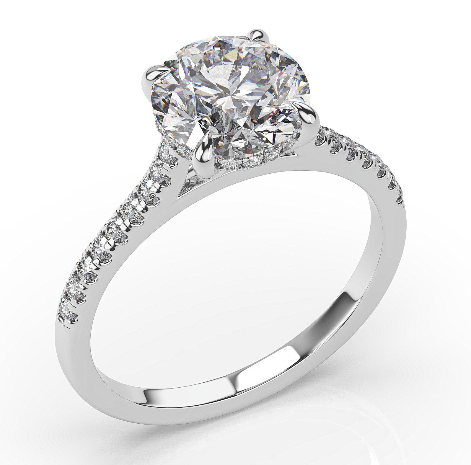 Round Brilliant White Gold Hidden Halo Moissanite Engagement Ring 